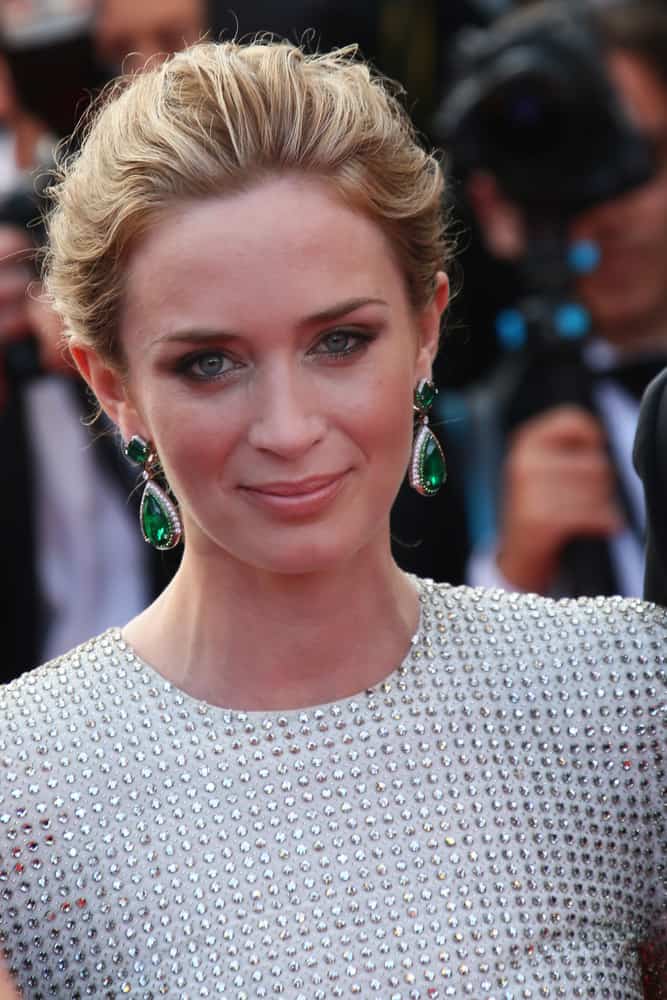 Emily Blunt with an up-style blonde tresses at the 'Sicario' premiere during the 68th annual Cannes Film Festival 2015