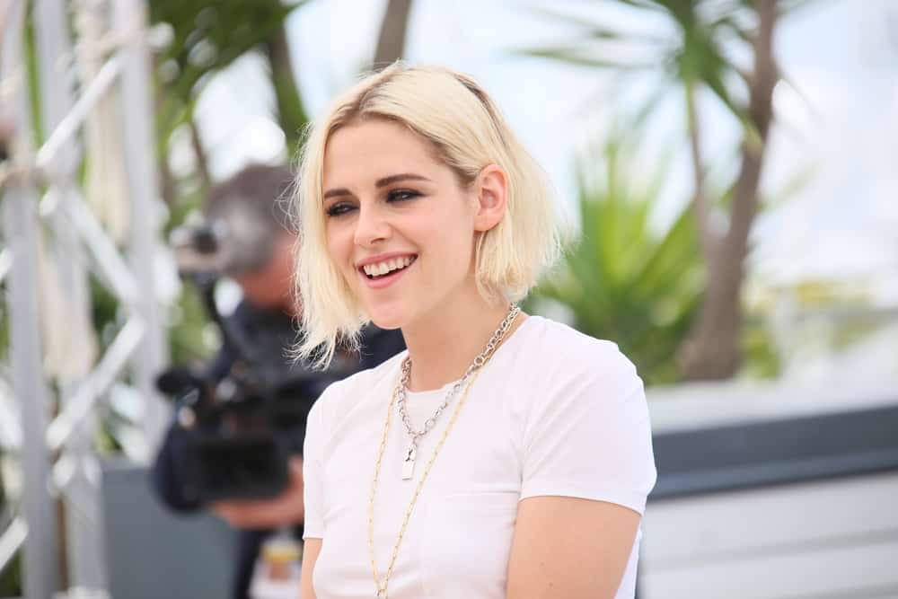Kristen Stewart having a blonde short bob attends at the 'Cafe Society' Photo-call during The 69th Annual Cannes Film Festival 2016