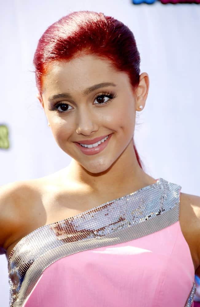 Ariana Grande tied her red locks into a neat pulled back ponytail at the 2011 VH1 Do Something Awards held on August 14, 2011.