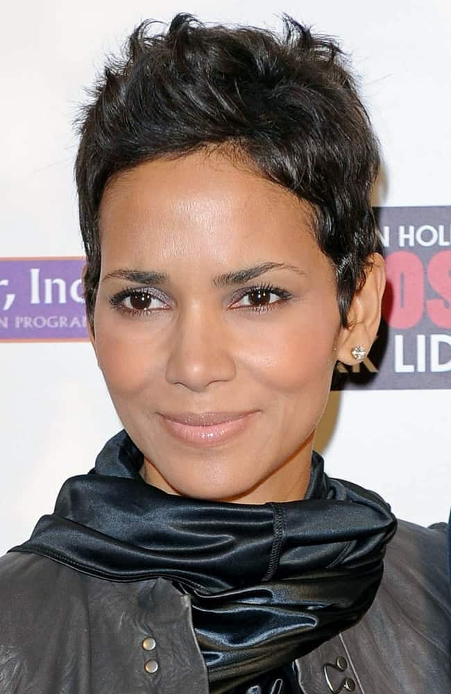 Halle Berry's casual all-black winter clothes paired quite well with her spiked pixie hairstyle at An Evening of Awareness Benefit for the Jenesse Center, Crosby Street Hotel in New York, NY on November 16, 2009.