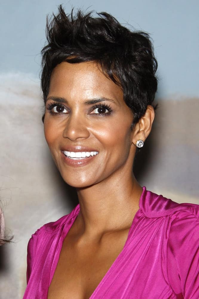 Halle Berry's lovely purple dress complements her youthful glow and spiky side-swept pixie hairstyle at the Silver Rose Awards Gala held at the Beverly Hills Hotel, Beverly Hills, California on April 17, 2011.