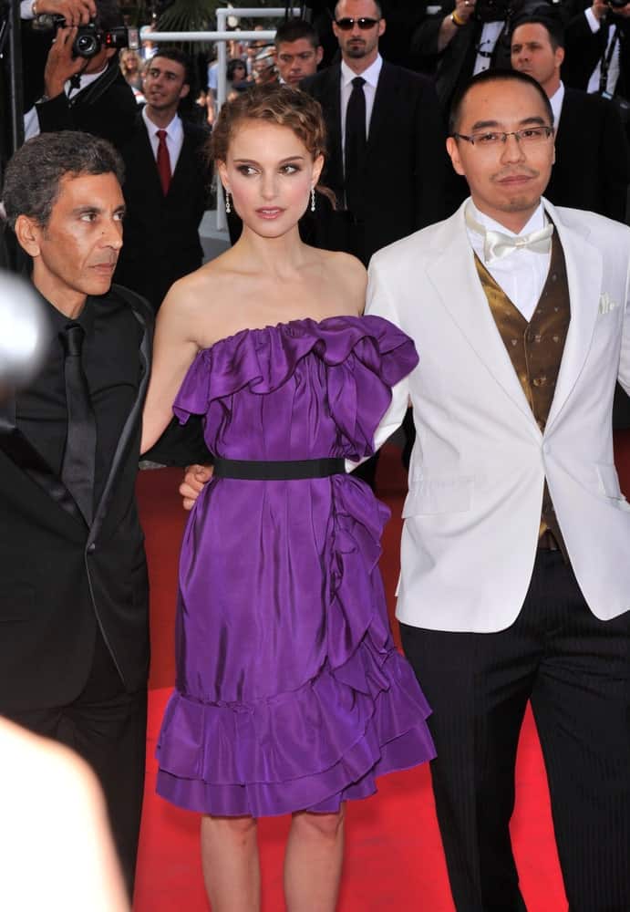 Natalie Portman wore a beautiful purple dress with her bun hairstyle that has curly side-swept bangs at the opening gala screening of "Blindness" at the 61st Annual International Film Festival de Cannes on May 14, 2008.