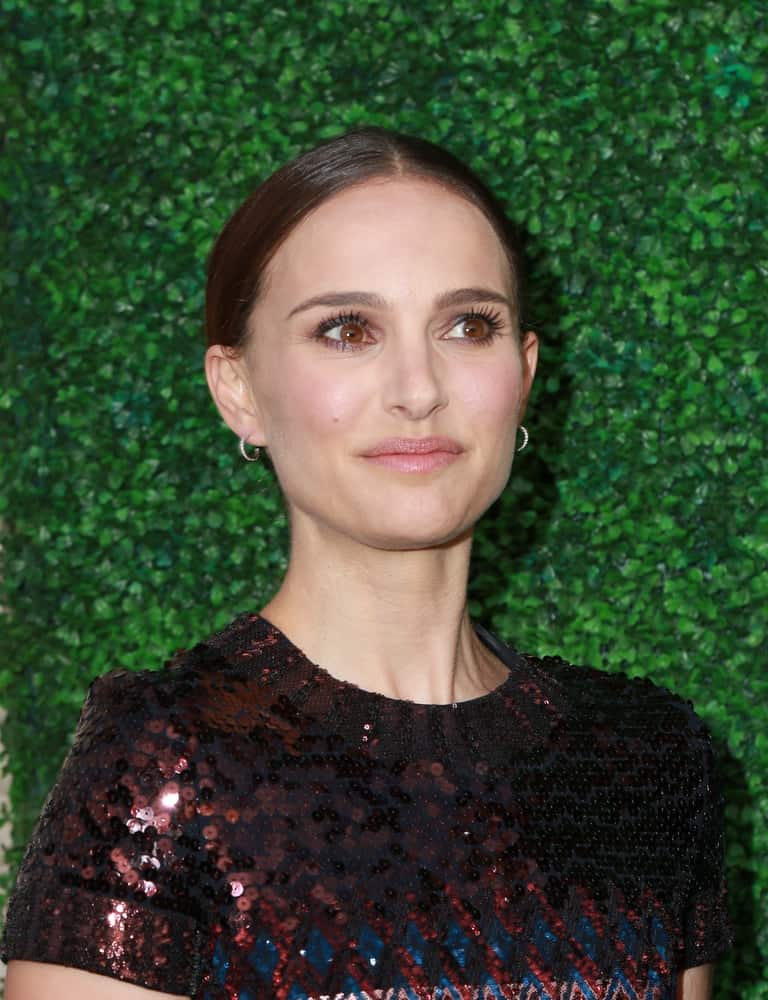 Natalie Portman wore a dark and simple sequined outfit to pair with her slick bun hairstyle at the Nazarian Center For Israel Studies Fifth Annual Gala at the Wallis Annenberg Center for the Performing Arts on May 5, 2015 in Beverly Hills, CA.