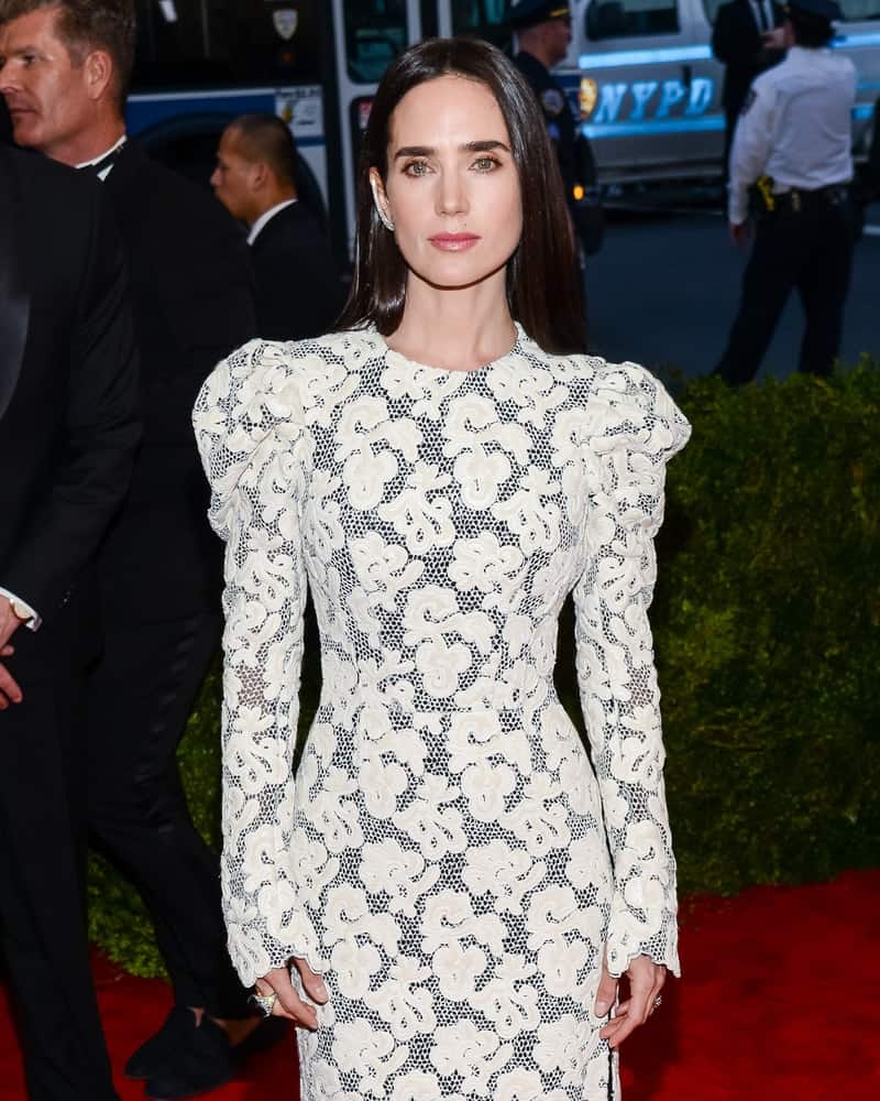On May 04, 2015, Jennifer Connelly attended the 'China: Through The Looking Glass' Costume Institute Gala, held at the Metropolitan Museum of Art in New York City, New York. She was seen in a lovely embroidered dress that she paired with a long and straight dark hairstyle loose on her back.
