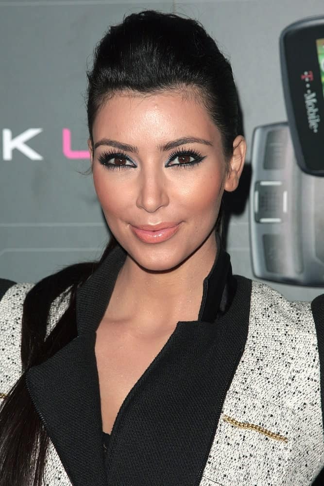 Kim Kardashian opted for a pompadour ponytail during the T-Mobile Sidekick LX Launch Party on May 14, 2009, at Paramount Studios, Los Angeles, CA.