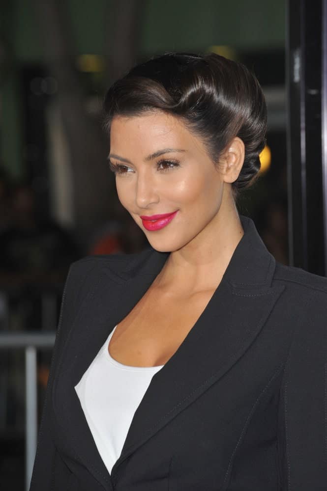 Kim Kardashian looked sophisticated in a classic regal updo at the Los Angeles premiere of "Whiteout" at Mann Village Theatre, Westwood held last September 9, 2009.