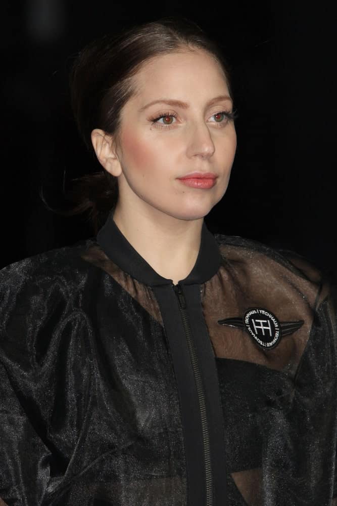 Lady Gaga wowed everyone with her simple make-up, sheer black outfit and raven low ponytail when she attended the record release party event for 'ARTPOP' at the Brooklyn Navy Yard on November 10, 2013 in New York.