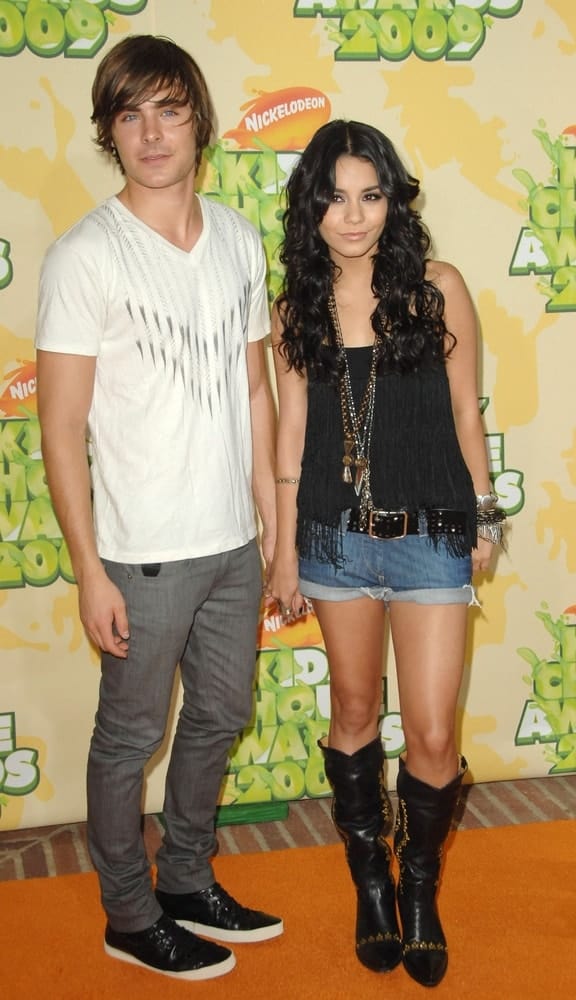Zac Efron and Vanessa Hudgens were at the Nickelodeon's 22nd Annual Kids' Choice Awards held at the Pauley Pavilion in Los Angeles, CA on March 28, 2009. The couple wore casual outfits that Hudgens paired with her long and curly raven hairstyle loose on her shoulders