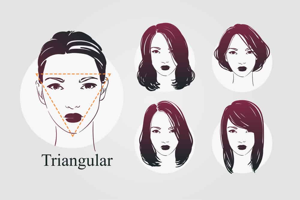 Triangle face shape with different hairstyle examples - illustration