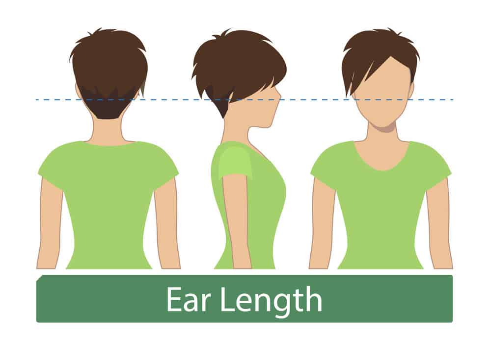 Very short ear-length women hair illustrated chart