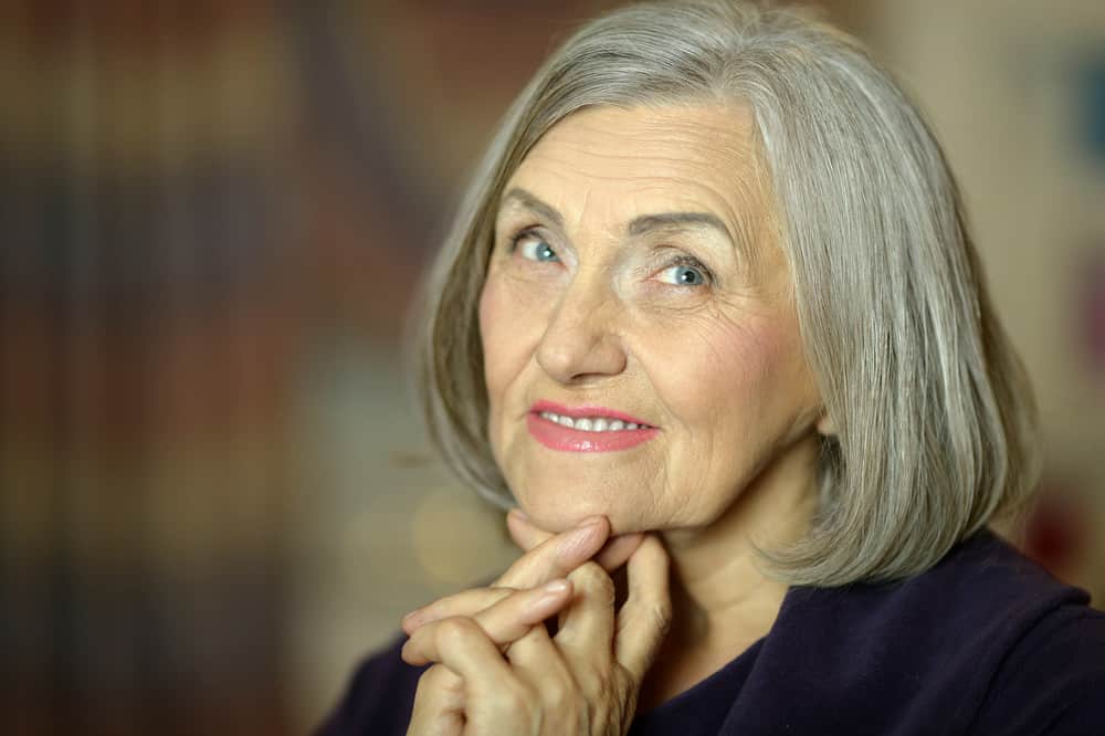 Senior woman with gray hair in bob style