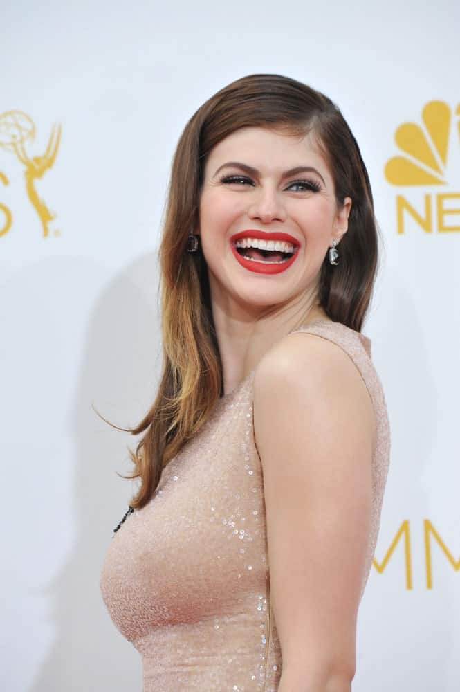 Alexandra Daddario at the 66th Primetime Emmy Awards at the Nokia Theatre L.A. Live downtown Los Angeles.