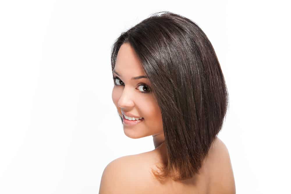 Woman with brunette bob hairstyle