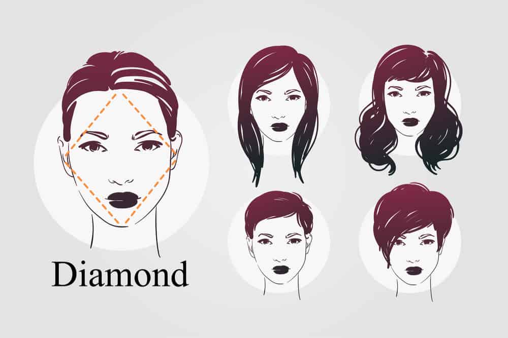 Diamond face shape example with hairstyle examples - illustration