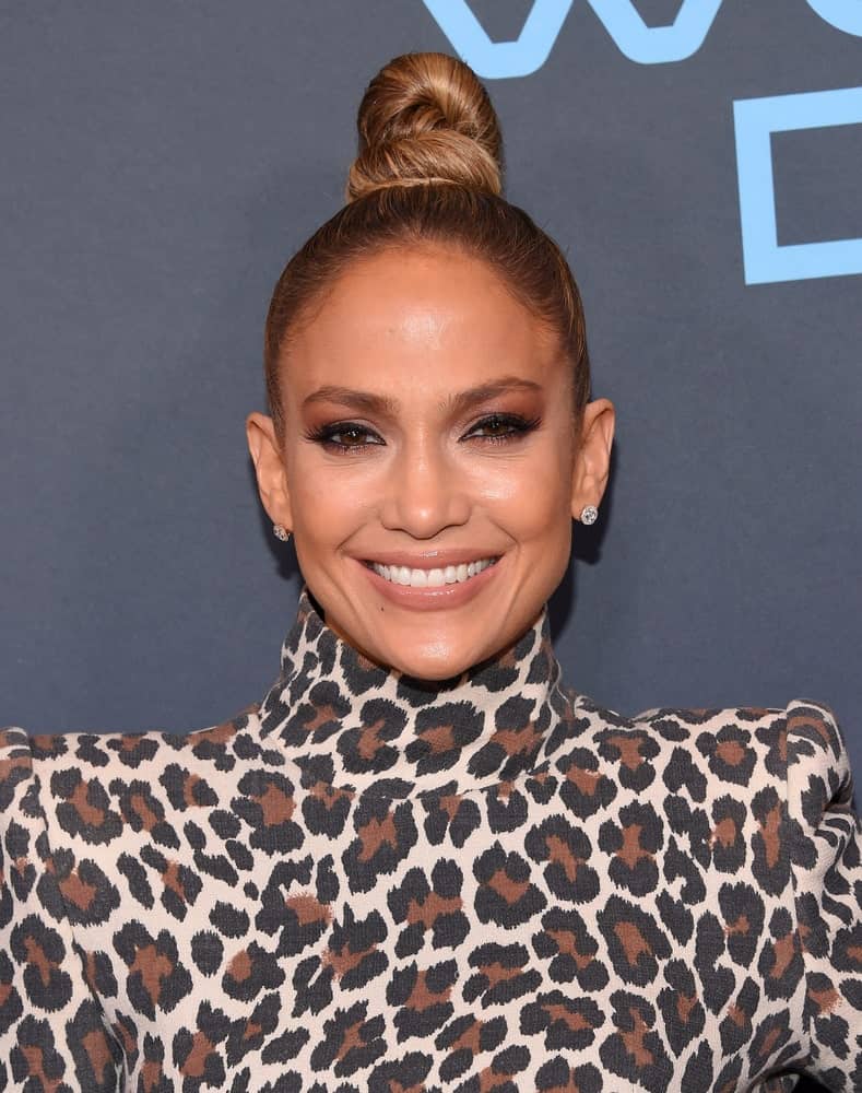 Jennifer Lopez wore a Jaguar print dress and a twisted top knot during the 'World Of Dance' FYC Event on May 1, 2018.