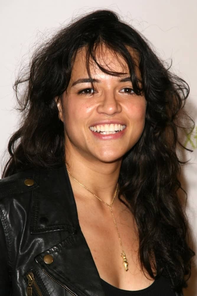 Michelle Rodriguez wearing a tousled hairstyle with wispy bangs at the launch of HALO: REACH, presented by XBOX 360 on September 8, 2010.