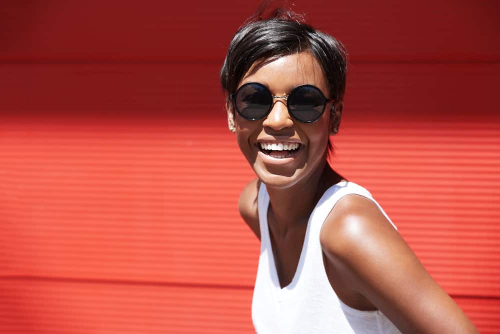 Woman with pixie haircut