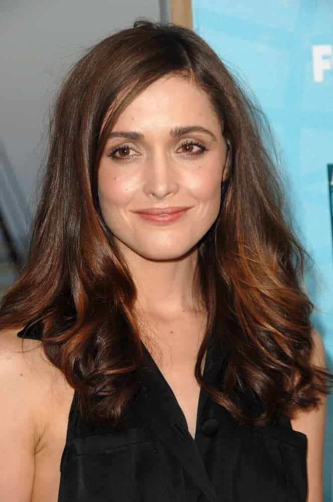 Rose Byrne was at the FOX All-Star Party at the Pier, Santa Monica Pier in Santa Monica, CA on July 14, 2008. She wore a charming black dress with her loose and tousled long brunette hairstyle that has highlights and waves at the tips.