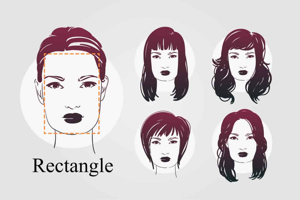 Example of woman with rectangle face and examples of hairstyles - illustration