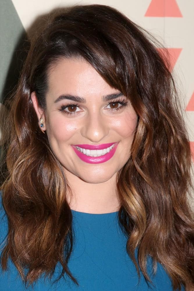 Lea Michele was edgy-glam wearing this tousled hairstyle with side-swept bangs at the FOX Summer TCA All-Star Party 2015 on August 6, 2015.