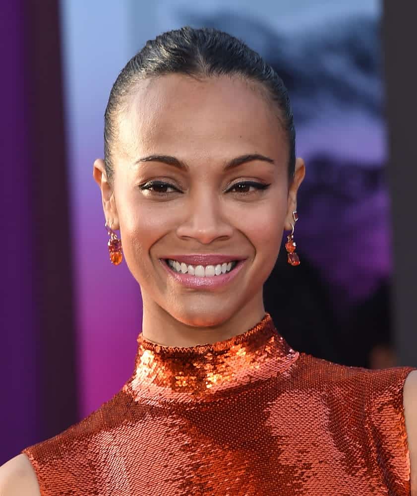 The Guardians of the Galaxy actress completed her intergalactic look with a long-twisted ponytail at the Guardians of the Galaxy Vol. 2 world premiere on April 19, 2017.