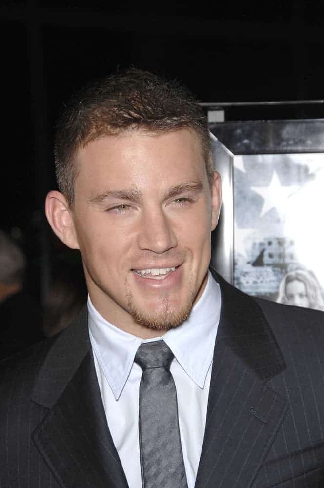 Channing Tatum attended the LA premiere of his movie "Stop-Loss" on March 17, 2008 with a crew cut hairstyle complemented with a medium-length goatee.