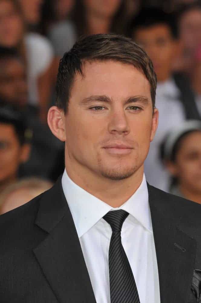 Channing Tatum showcasing his gorgeous side with short side-parted hairstyle and brown highlights. This look was worn at the Los Angeles premiere of his movie “G.I. Joe: The Rise of Cobra” held on August 6, 2009.