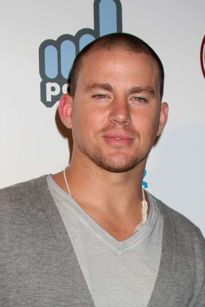 Channing Tatum was spotted at "The From Dusk 'til Con" Party at Stingaree on July 22, 2010 with a buzz cut hairdo and a gray casual getup.