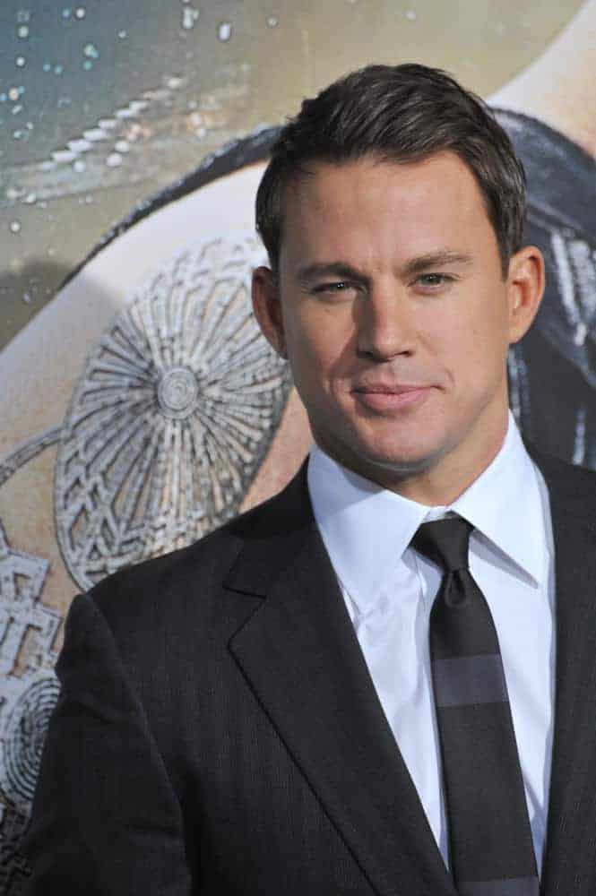 Channing Tatum achieved a slick look with a combed over 'do at the Los Angeles premiere of his movie "Jupiter Ascending" held on February 2, 2015.