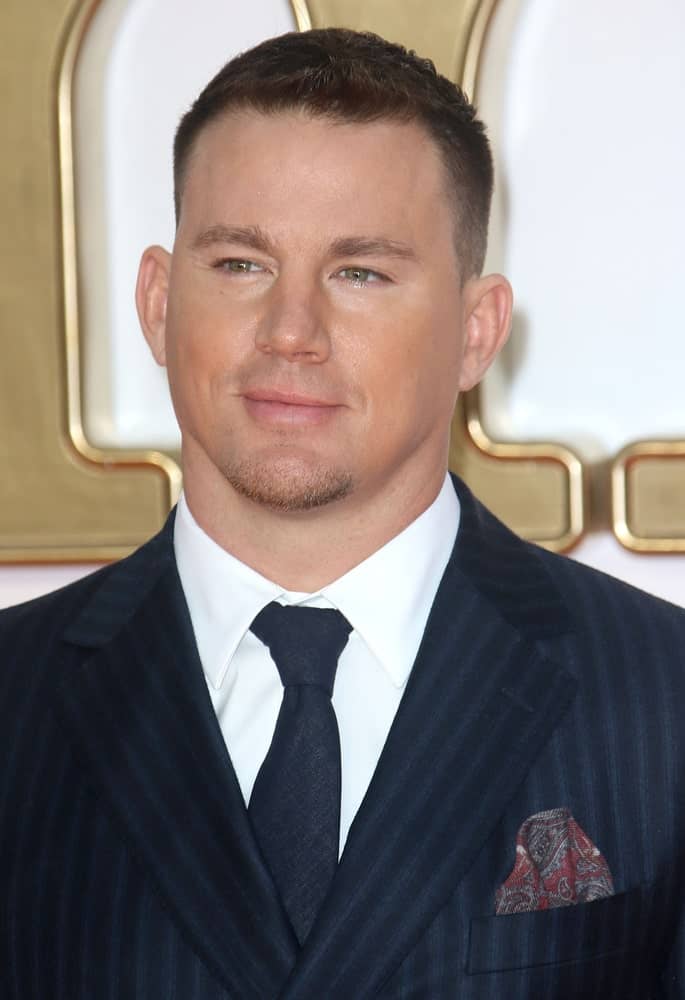 The actor pulled off a short crew cut with spikes in front during the Kingsman: The Golden Circle World Premiere at Odeon Leicester Square on September 18, 2017.