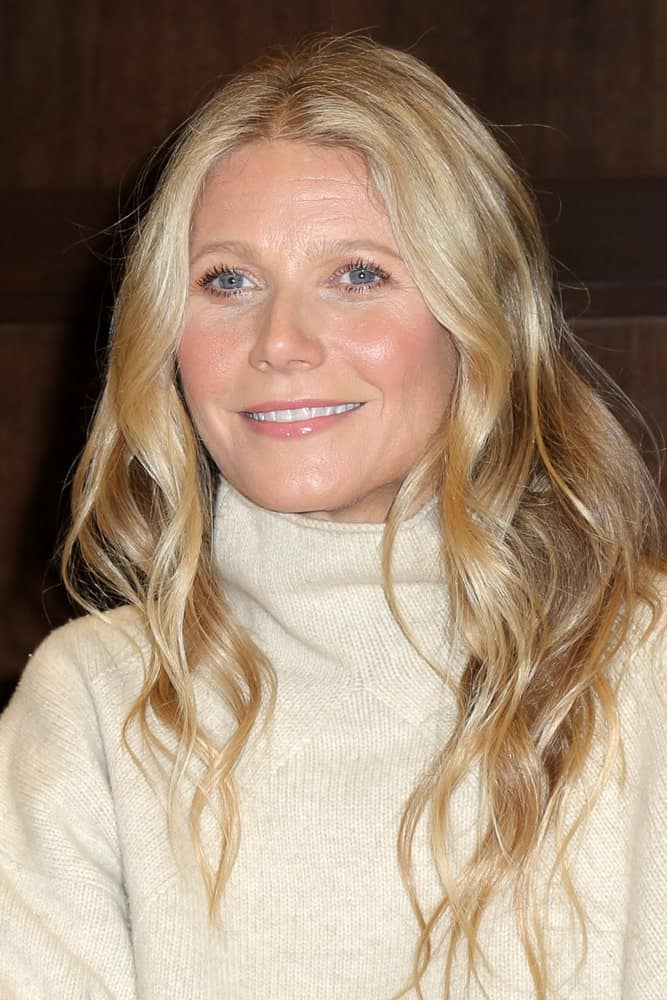 Gwyneth Paltrow styled her blonde tresses with soft waves during the signing of her new Book "The Clean Plate" at the Barnes & Noble at The Grove on January 14, 2019.