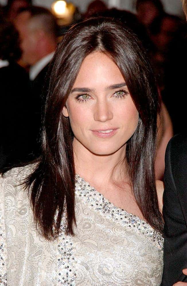 Jennifer Connelly was at The Poiret King of Fashion Metropolitan Museum of Art Costume Institute Annual Gala at The Metropolitan Museum of Art in New York on May 07, 2007. She was lovely in a light beige dress to pair with her medium-length dark hairstyle that is loose, tousled and layered.