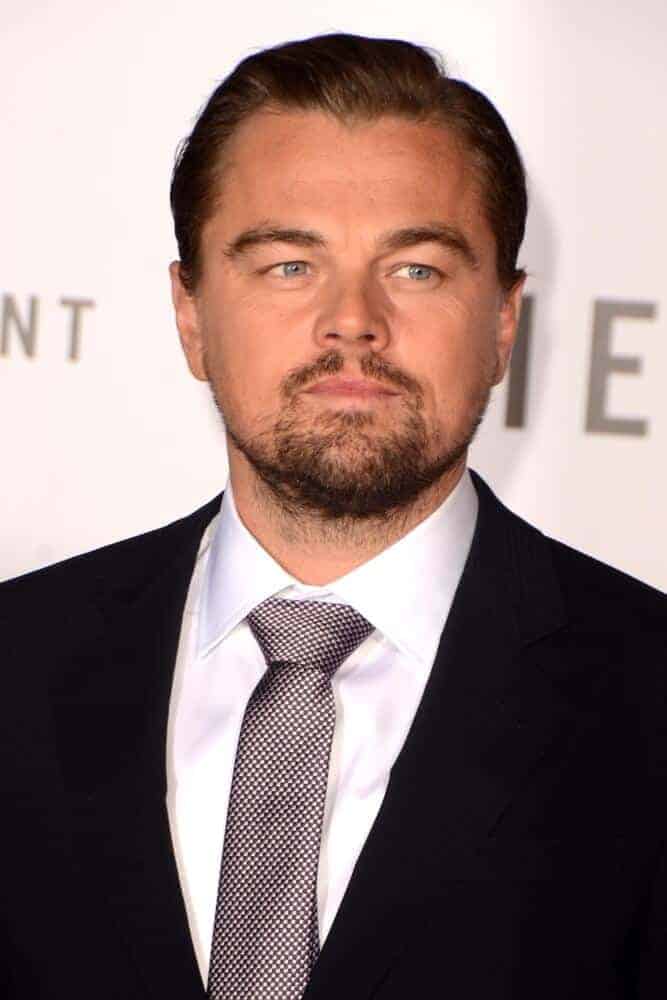 Leonardo DiCaprio at the LA premiere of "The Revenant" on December 16, 2015 with just enough hair gel to keep his hair firm without the wet look.