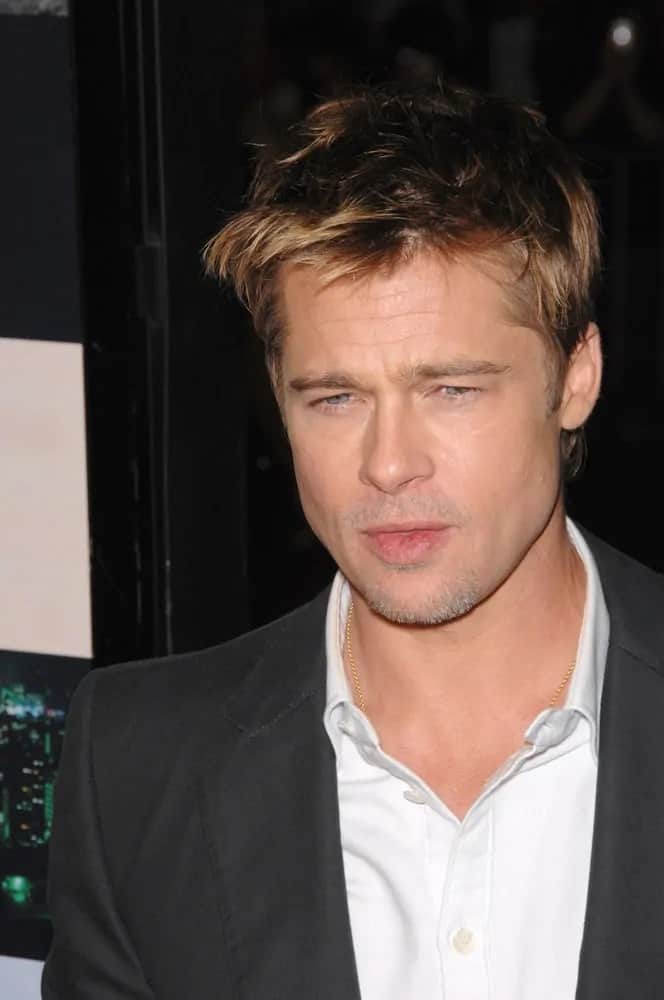 Brad Pitt's sexy and smoldering eyes were on full display with his short and tousled hair with blond tips at the Los Angeles premiere of his movie "Babel" on November 5, 2006.