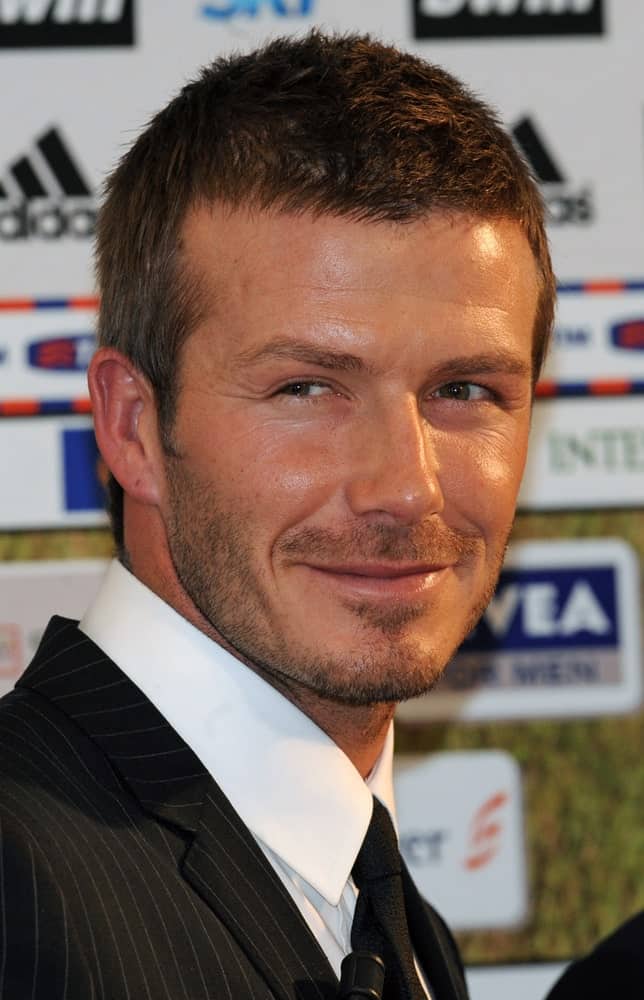 On December 30, 2007, David Beckham sported a short crew cut and some beard while he was presented as the new AC Milan's soccer player, in Milan.