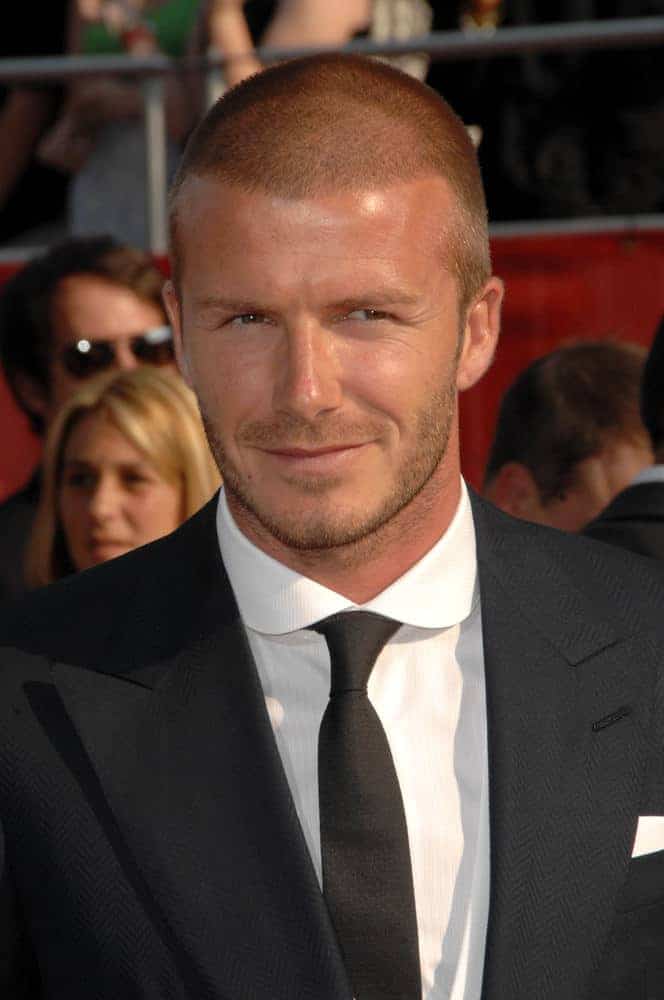 David Beckham pulled off a formal look wearing a suit and tie along with a buzz cut hairstyle when he attended the 2008 ESPY Awards at Nokia Theatre, Los Angeles on July 16, 2008.