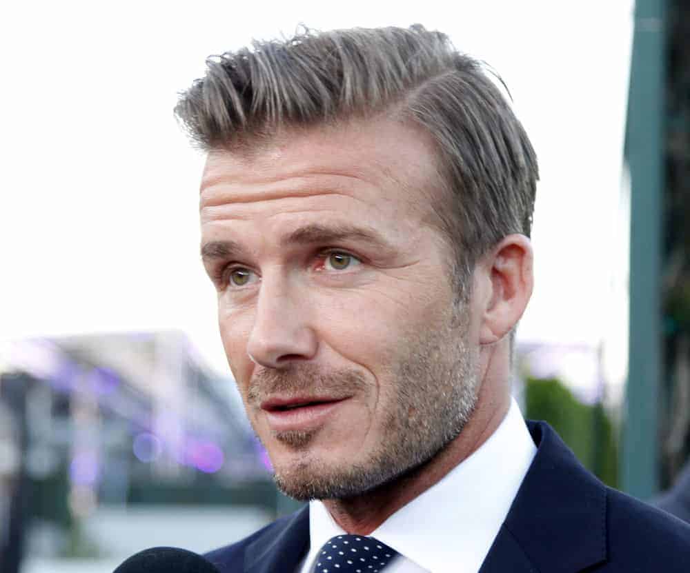 David Beckham went for the side-swept hairstyle at the Time Warner Sports Launch of TWC Sportsnet and TWC Deportes Networks at TWC Sports Studios on October 1, 2012 in El Segundo, California.