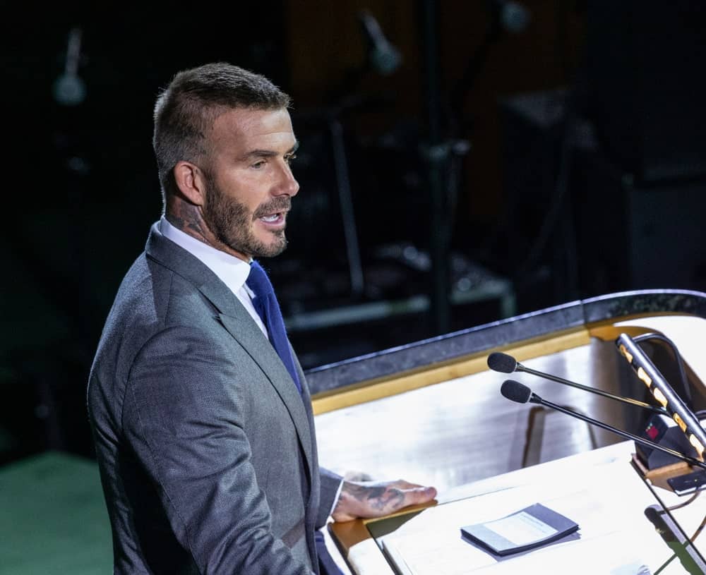 UNICEF Goodwill Ambassador David Beckham spoke at a high-level meeting on the 13th anniversary of the adoption of Convention on Rights of the Child on November 20, 2019. He had a crew cut that smoothly transitioned to his grown beard.