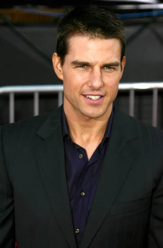 Tom Cruise had a closed-cropped crew cut hairstyle during the world premiere of his film "Collateral" at the Orpheum Theatre in downtown Los Angeles back in 2004.