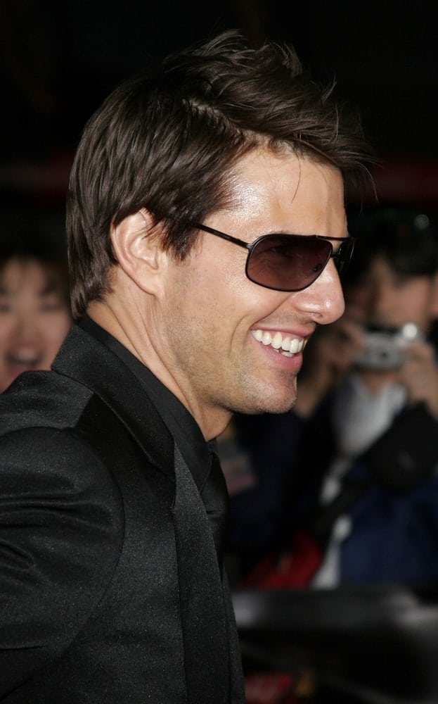 Tom Cruise wore an all-black suit at the Los Angeles premiere of 'Mission: Impossible 3' held at the Grauman's Chinese Theatre in Hollywood back in May 4, 2006 with a tousled and spiked short hairstyle.