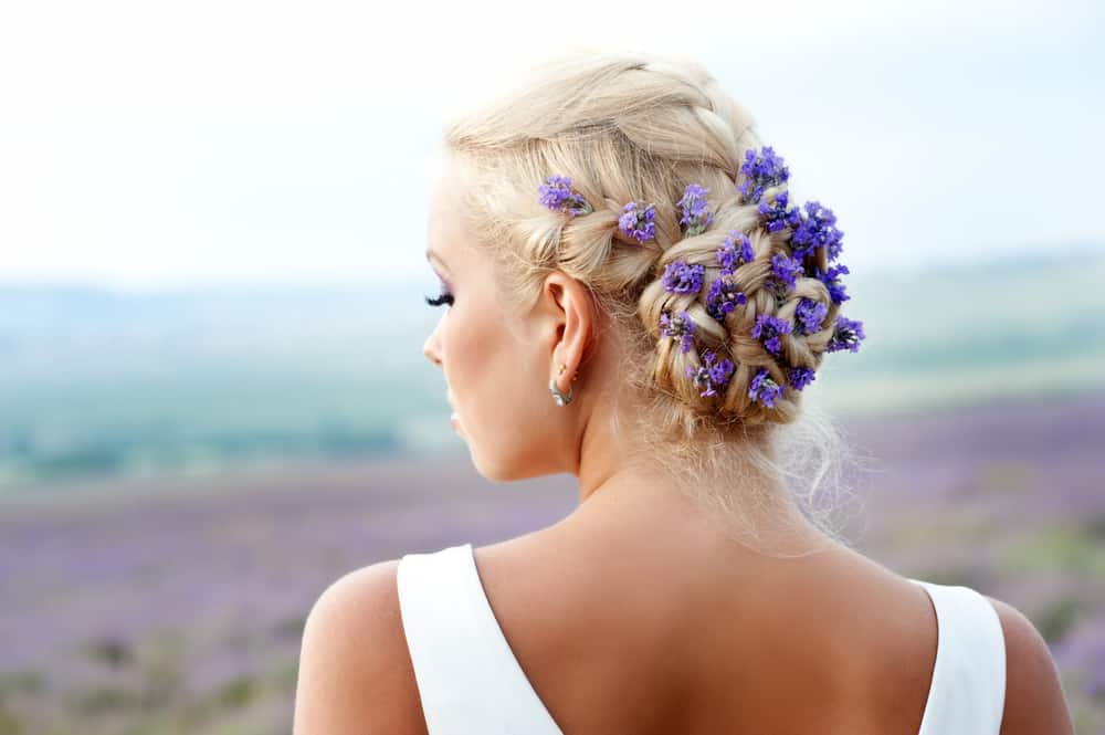 Wedding hairstyle with flowers.