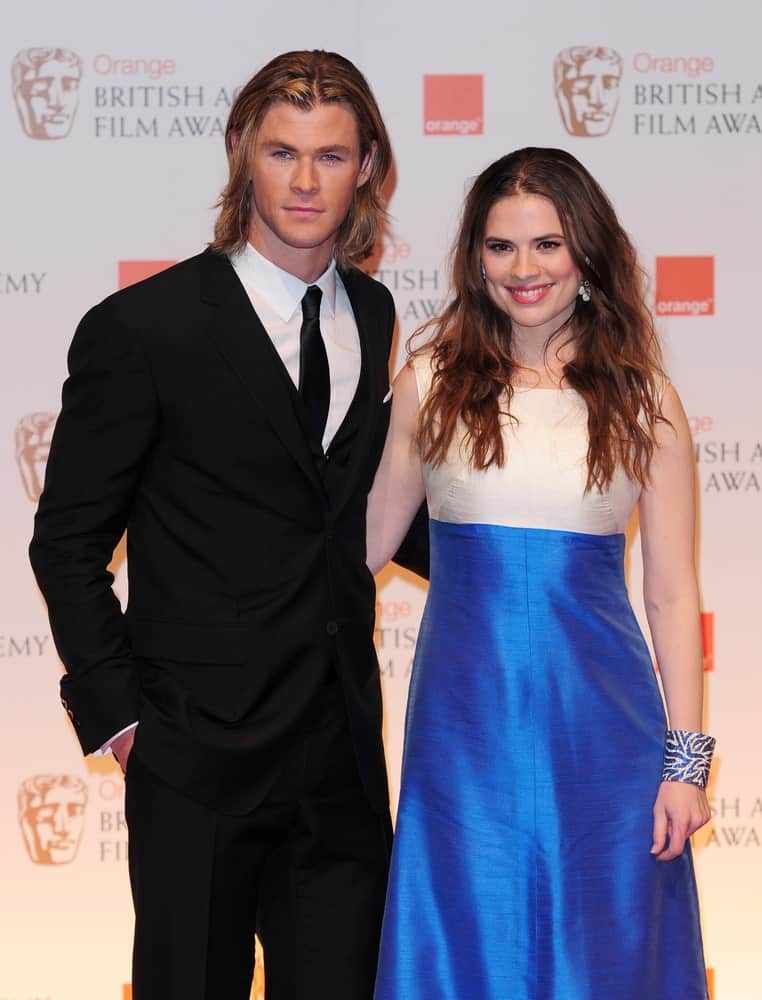 Chris Hemsworth and Hayley Atwell were in The Winners Room at the 2012 BAFTA's, Royal Opera House Covent Garden, London last February 12, 2012. Hemsworth was in his classic black suit to match his long and layered loose blond hair.