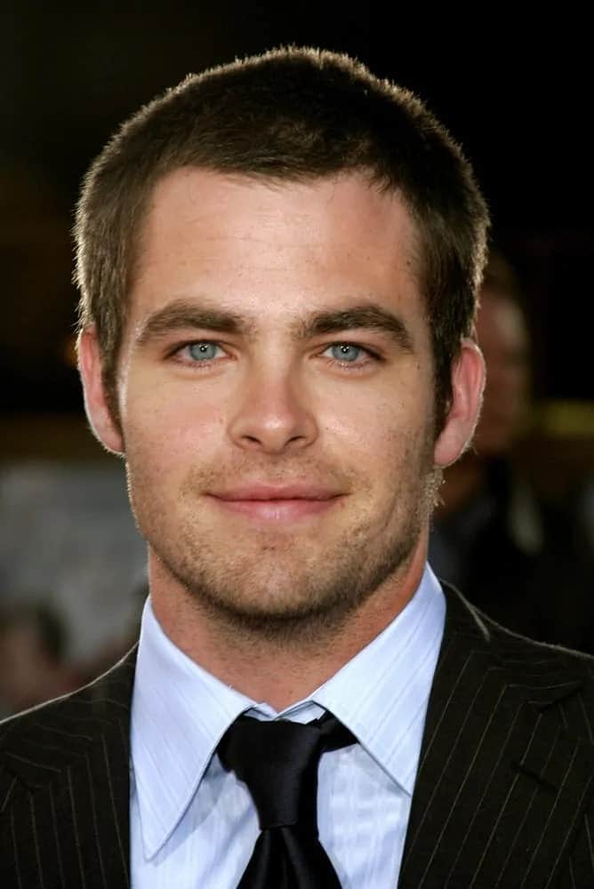 Chris Pine was ruggedly handsome in his trimmed beard and dark brown buzz cut hair at the Los Angeles premiere of "Just My Luck" in 2006.