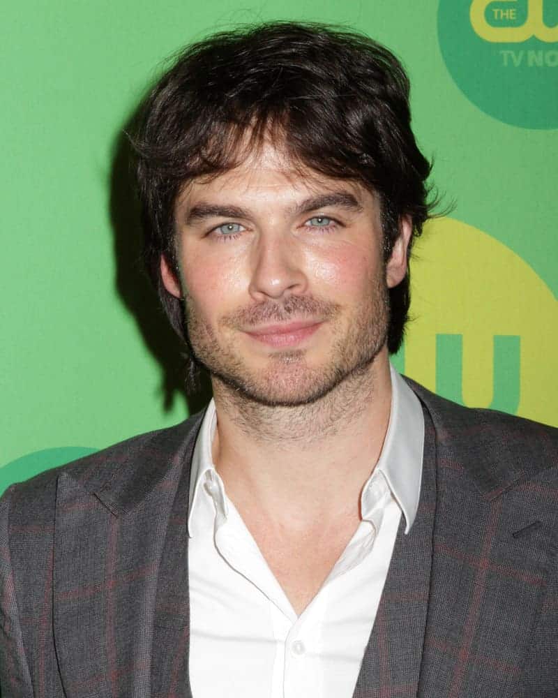 Ian Somerhalder looked ruggedly handsome with wavy fringe bangs and some beard during the 2013 CW Upfront Presentation at The London Hotel on May 16, 2013 in New York City.