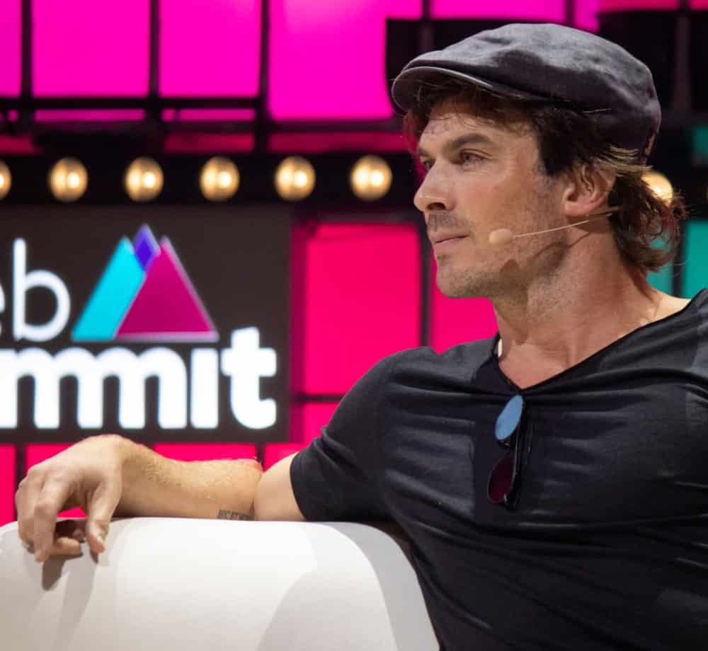 Ian Somerhalder during an interview at Web Summit in Lisbon last November 5, 2019, wearing a newsboy cap over his brunette locks. He had his beard in short stubble that complements his facial features.