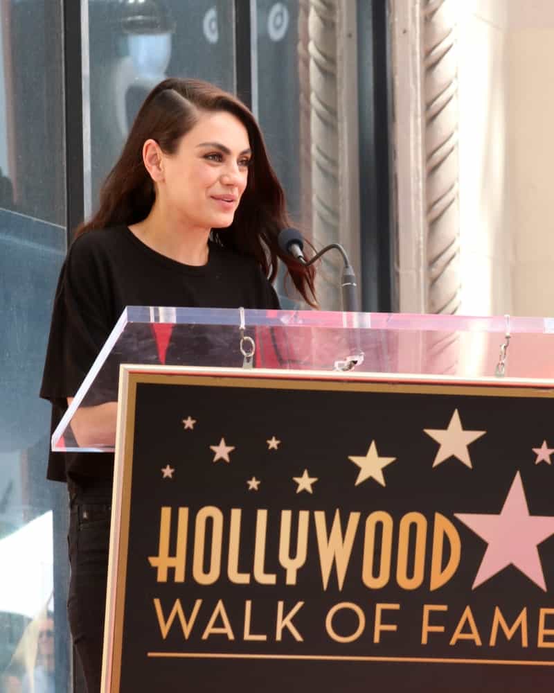 Mila Kunis spoke at the Seth MacFarlane Star Ceremony on the Hollywood Walk of Fame last April 23, 2019 in Los Angeles. She had a loose medium-length hair with a slight tousle and soft waves.