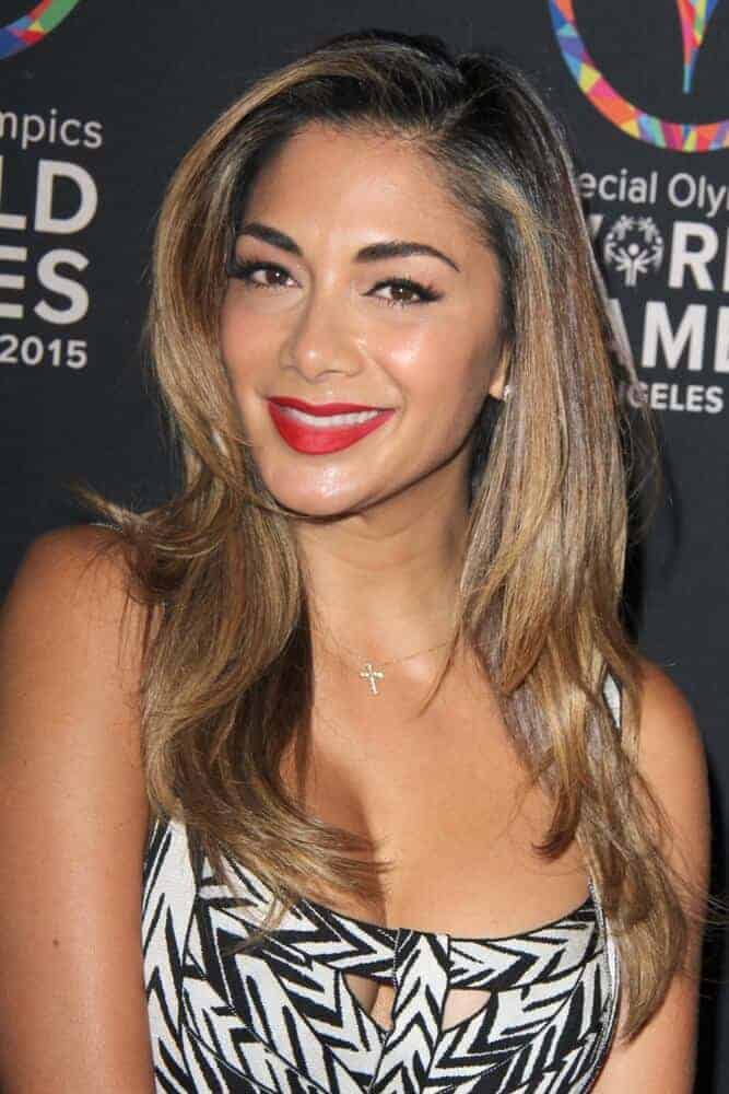 Nicole Scherzinger looked different from her usual self with these highlighted layers she wore at the Special Olympics Inaugural Dance Challenge, July 31, 2015.