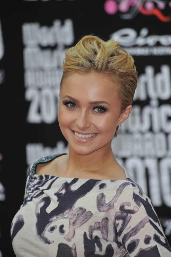 Confident Hayden Panettiere looked fierce in a printed dress and a trendy upstyle hairstyle that's eye-catching. This was worn during the 2010 World Music Awards  at the Monte Carlo Sporting Club last May 18th. 