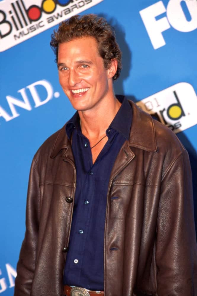 Matthew McConaughey's wind-swept short curls had reddish brown highlights that pairs well with his deep tan leather jacket at the 2001 Billboard Awards in Las Vegas last November 29, 2001.