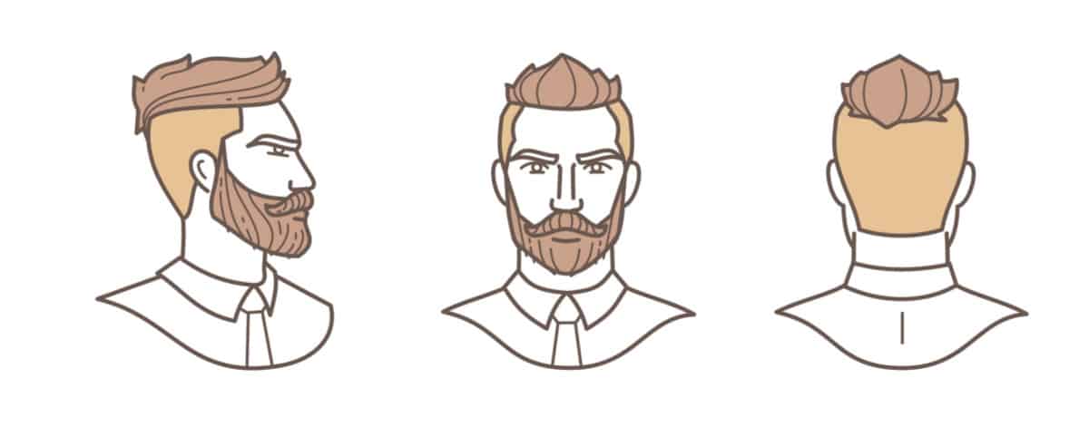 Men's fade hair style chart front, side and back.